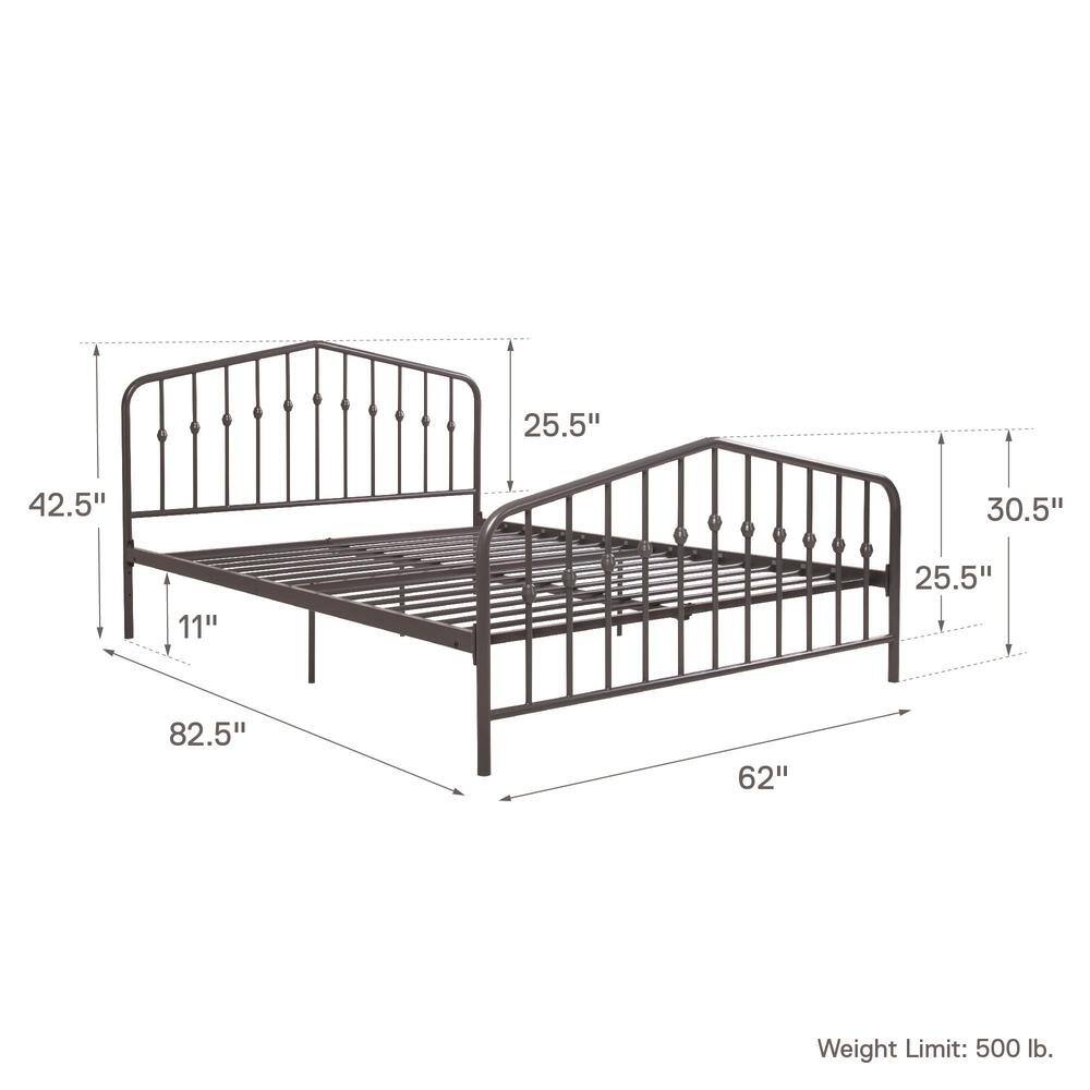 Gray Queen Metal Platform Bed with Headboard and Slats