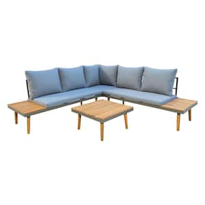 STELLAR 5-Piece Aluminum Sectional Conversation Set with Tables and Grey Cushions