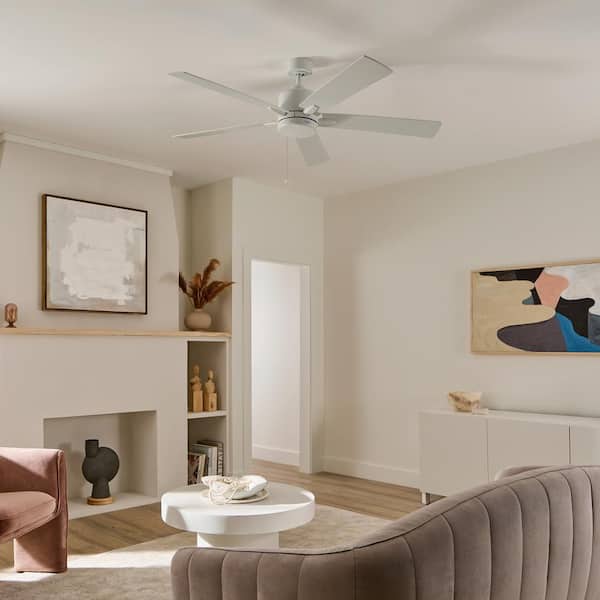 Lucian II 60 in. Indoor Matte White Downrod Mount Ceiling Fan with Pull Chain for Bedrooms or Living Rooms
