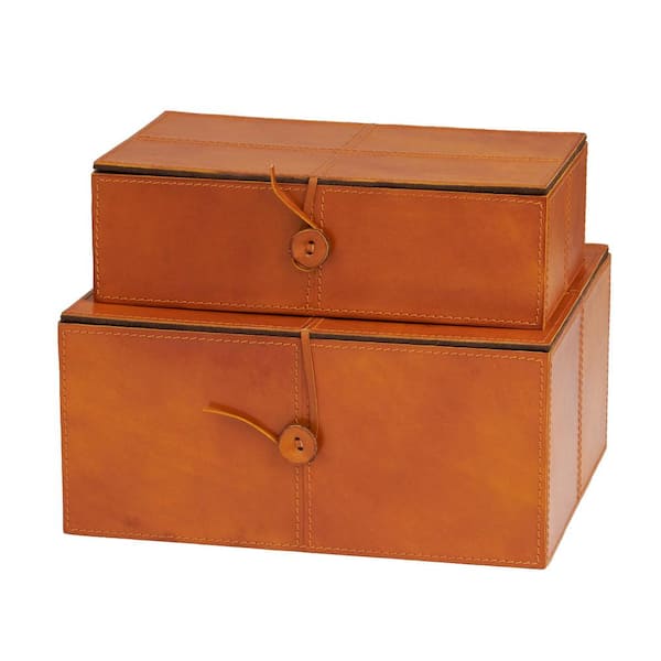 Litton Lane Rectangle Leather Storage Box with Snap Front Closure and  Detailed Stitching (Set of 2) 044971 - The Home Depot