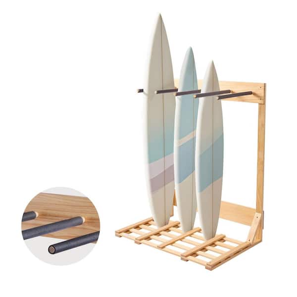 Vertical Surfboard Stand, 4-Tiers Wooden Surfboard Rack for Storage and Display, Freestanding Board Stand Organizer