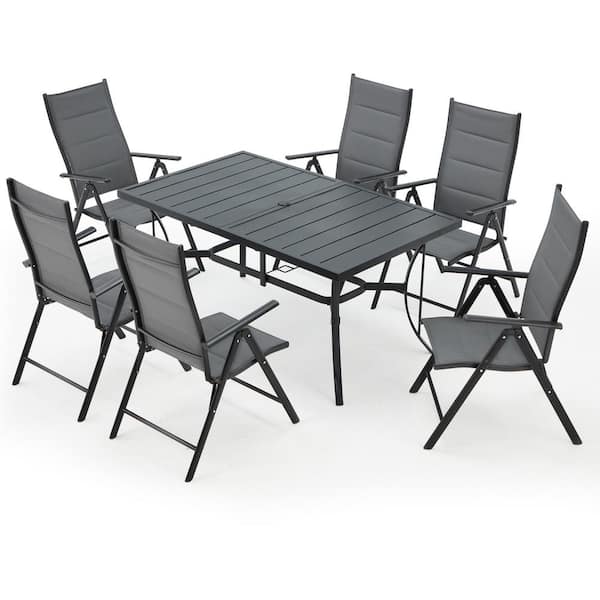 HOMMOW 7-Piece Patio Dining Set with Aluminum Foldable Chairs and Metal Table, Patio Furniture Set for Lawn, Backyard, Garden