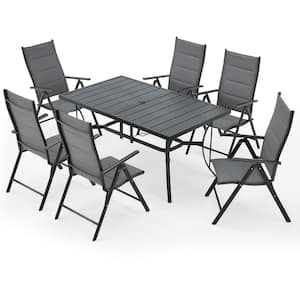 7-Piece Patio Dining Set with Aluminum Foldable Chairs and Metal Table, Patio Furniture Set for Lawn, Backyard, Garden