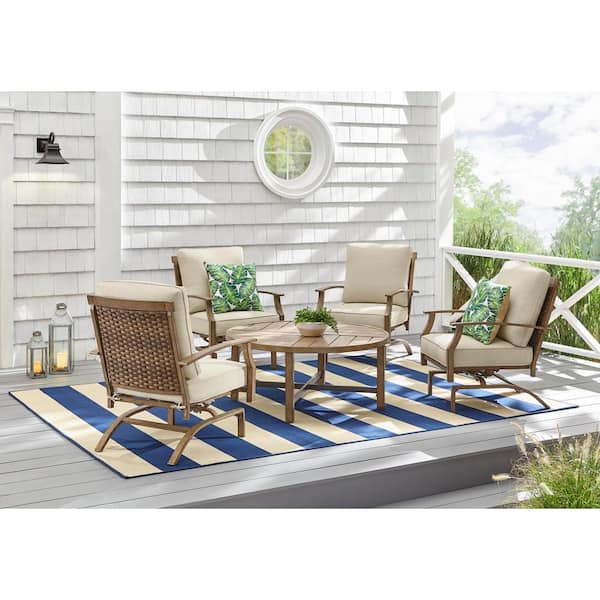 Hampton Bay Geneva Rocking Steel Outdoor Lounge Chair with CushionGuard Oatmeal Cushions
