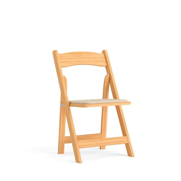 Flash Furniture Hercules Series Natural Wood Folding Chair with Vinyl Padded Seat