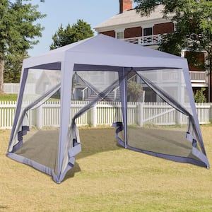 10 ft. x 10 ft x 7.75 ft. H Folding Steel Frame Slant Screen Sun Canopy Tent with Mesh Sidewalls and UV Protection, Grey