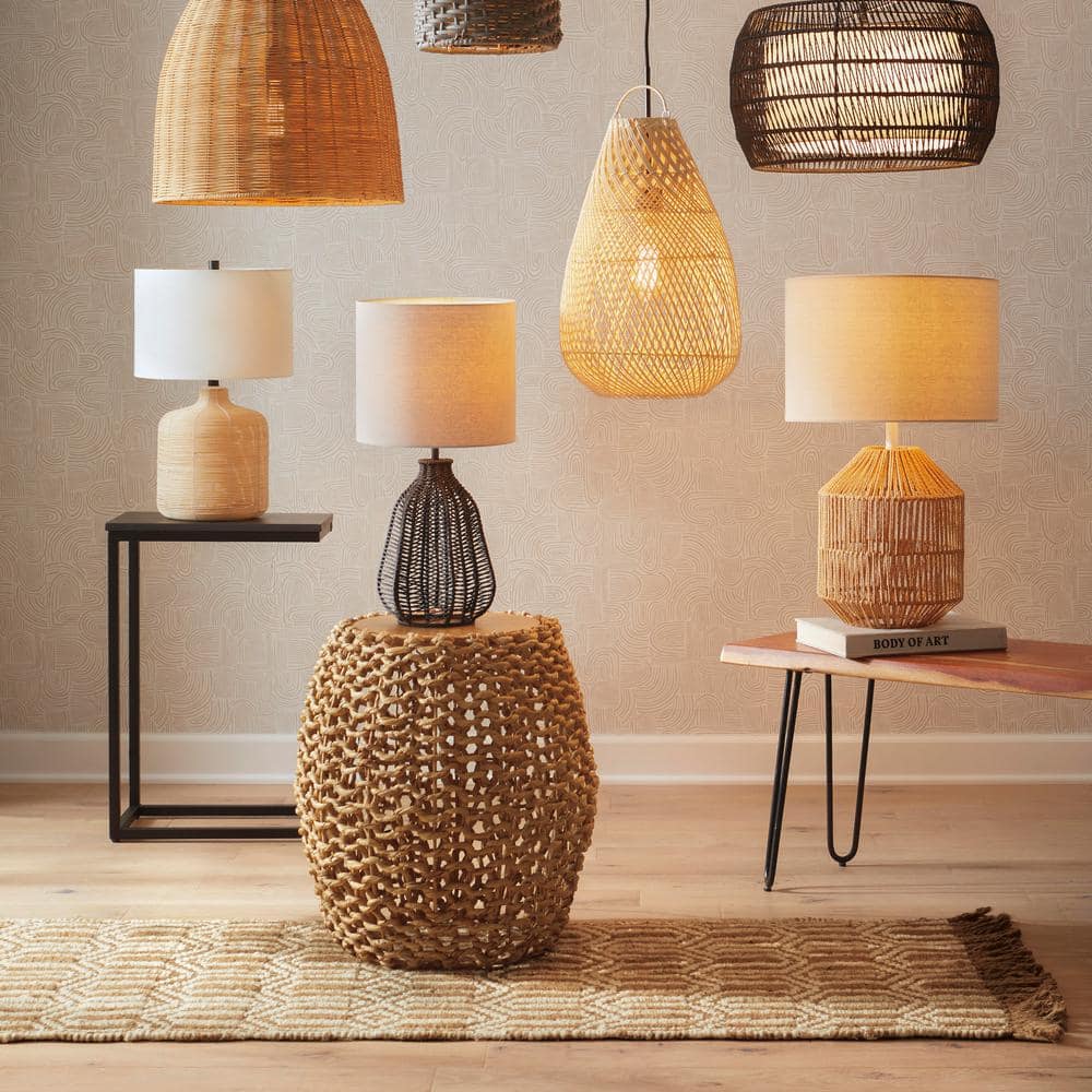 Joline 20" Off-White Rattan Table Lamp with Drum Shade