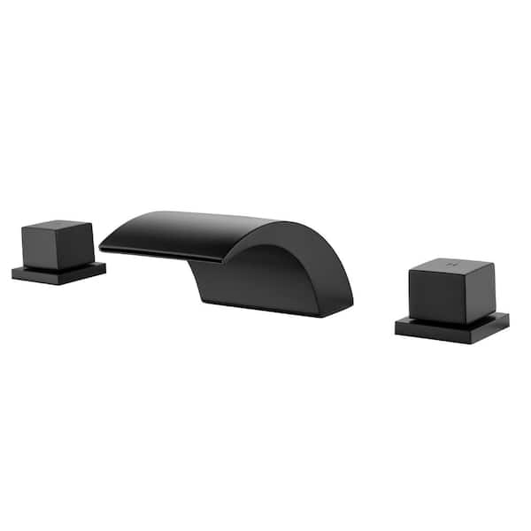 Mondawe Narrow 3.94 in. W Spout Double Handles 8 in. Waterfall Widespread Bathroom Faucet in Matte Black