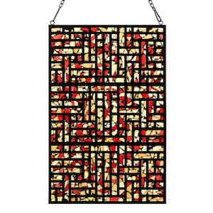 Modern Stained Glass Mosaic Window Panel in Red and Yellow