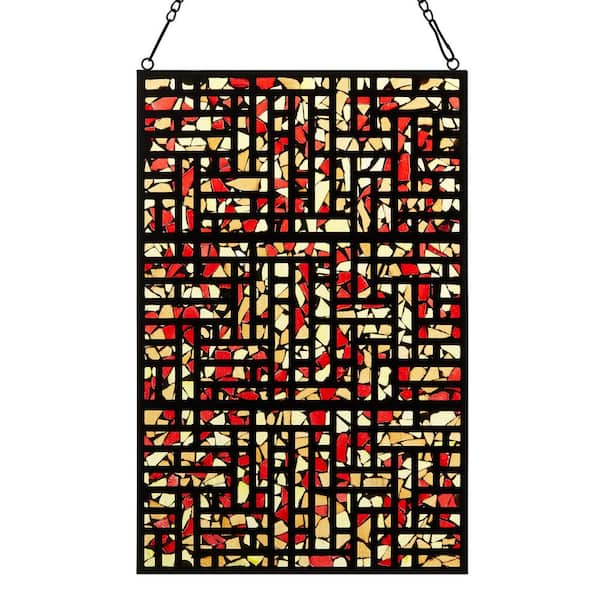 River of Goods Modern Stained Glass Mosaic Window Panel in Red and Yellow
