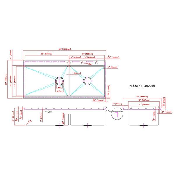 Neste 85cm 60/40 Low Divide Double Bowl Workstation Kitchen Sink with  Accessories