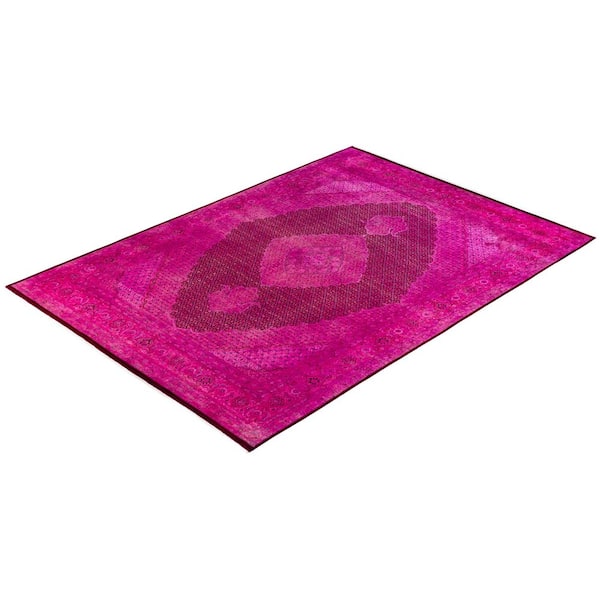 Overdyed Pink 9 x 12 Solid Wool Indoor Area Rug
