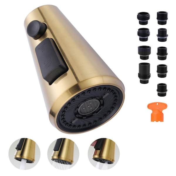 1/2 in. Kitchen Faucets Head with 3-Spray Modes with 9 Adapters for Kitchen Sink Faucet in Gold