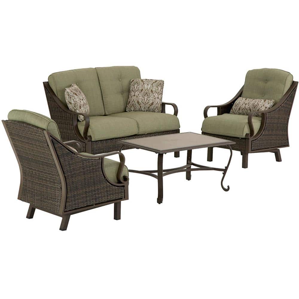 Hanover Ventura 4-Piece Patio Conversation Set with Vintage Meadow Cushions, 4-Pillows and Rectangular Coffee Table -  VENTURA4PC