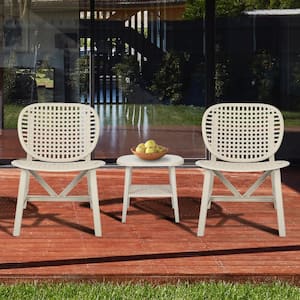 White 3-Piece Hollow Design Plastic Patio Conversation Bistro Set with Open Shelf and Lounge Chairs with Widened Seat