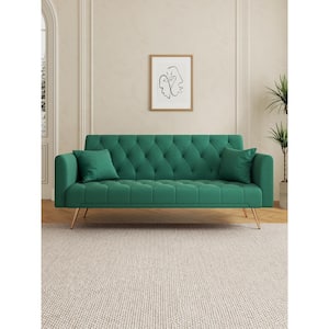 71 in. Round Arm Green Convertible Twin Size Velvet Sofa Bed