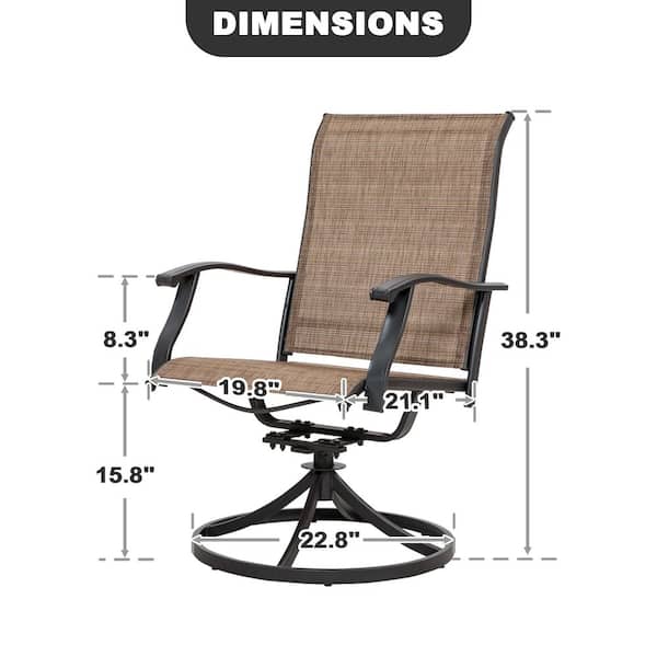 2-Piece Swivel Steel Sling Outdoor Patio Dining Chairs, Brown