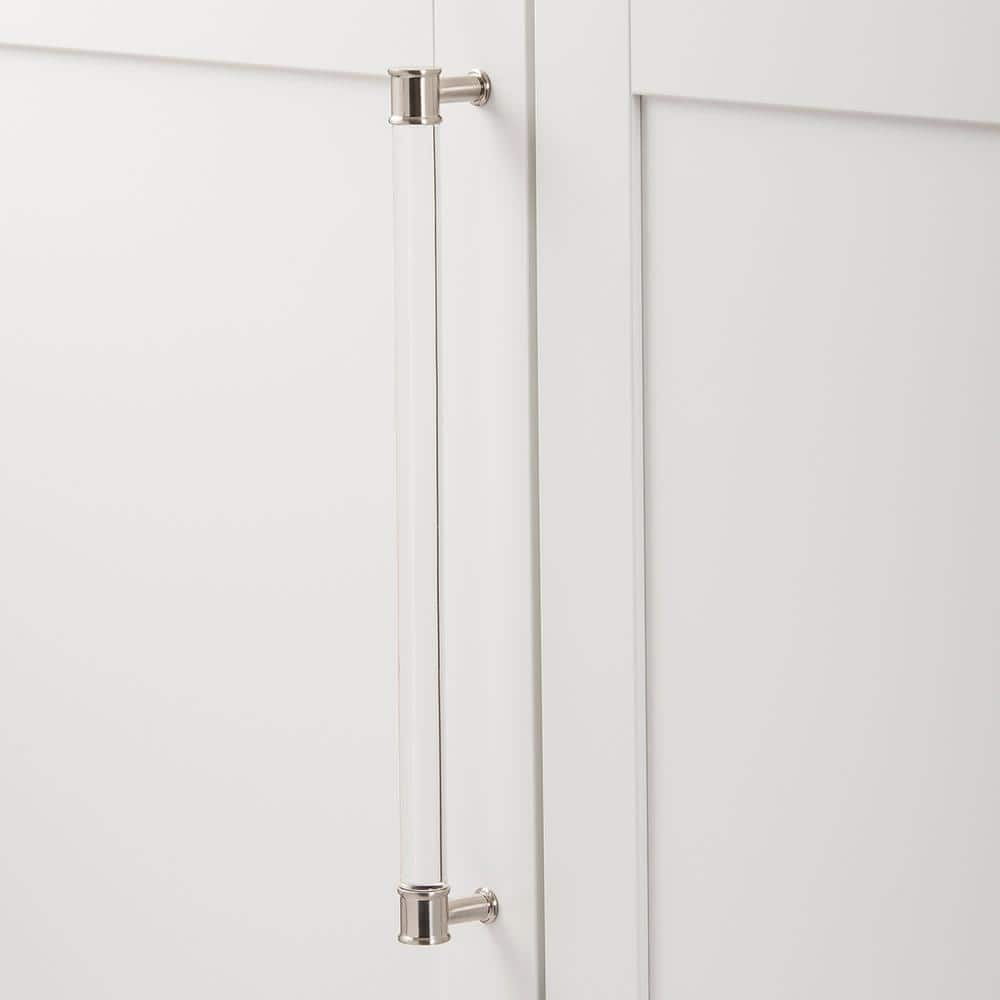 12" Satin Nickel and Clear Acrylic Bar Cabinet Pull