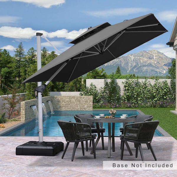 PURPLE LEAF 9 ft. Square Double-top Aluminum Umbrella Cantilever Polyester Patio Umbrella in Gray