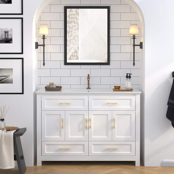 48 in. Freestanding White Bath Vanity with White Ceramic Top
