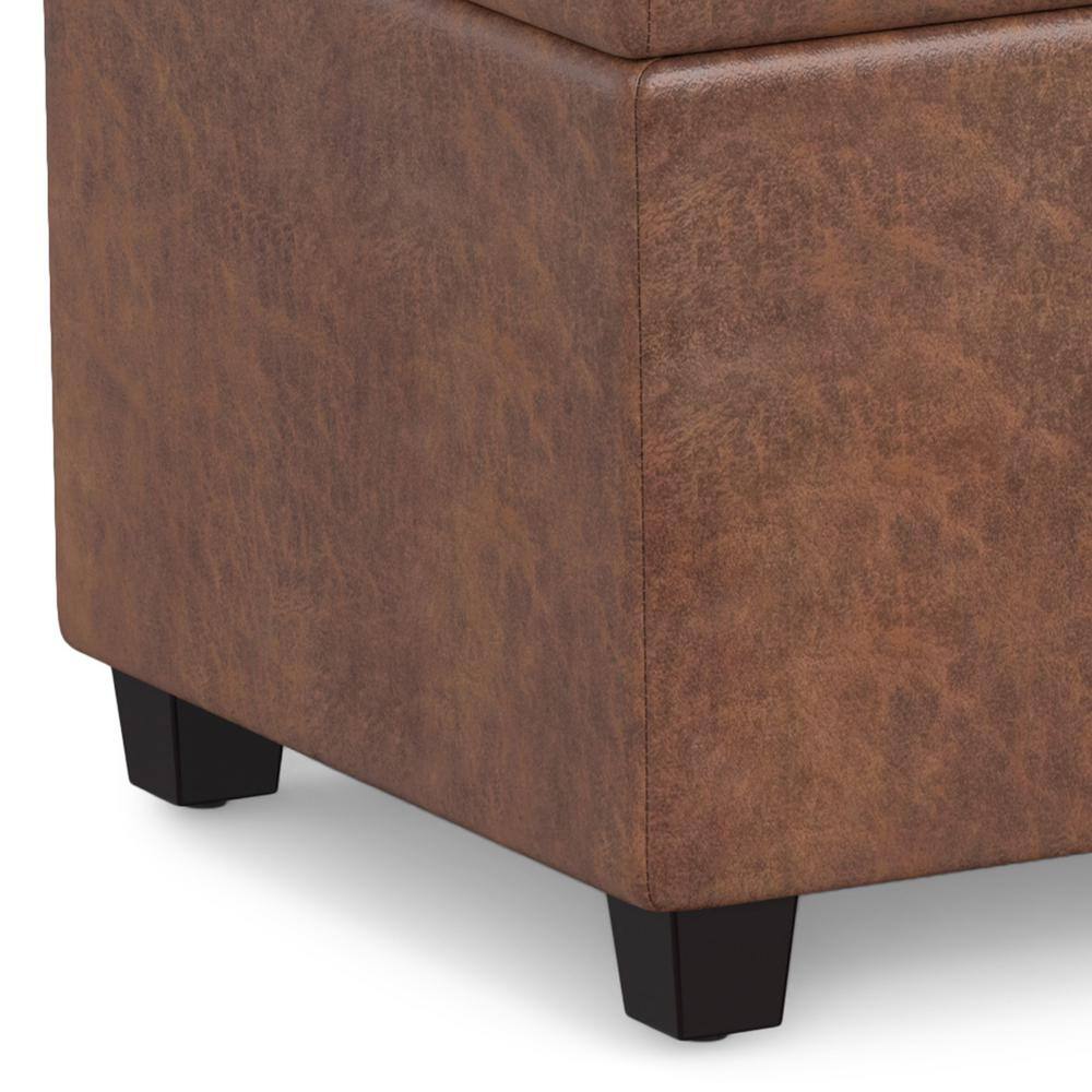 Distressed Saddle Brown Faux Leather Storage Ottoman Bench