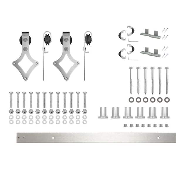 8 ft./96 in. Brushed Nickel Non-Bypass Sliding Barn Door Hardware Kit Diamond Design Roller for Double Doors