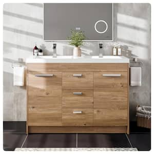 Lugano 48 in. W x 19 in. D x 36 in. H Double Bath Natural Oak Vanity with White Acrylic Top with White Integrated Sinks