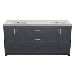 72 in. W x 22 in. D x 36 in. H Bathroom Vanity Double Sink Bath Vanity Cabinet in Dark Gray with White Solid Resin Top