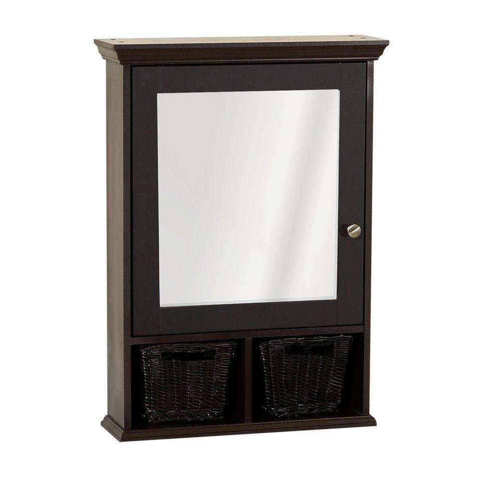 Zenith 21 In X 29 In Mirrored Surface Mount Medicine Cabinet With Wicker Baskets In Espresso Th22ch The Home Depot