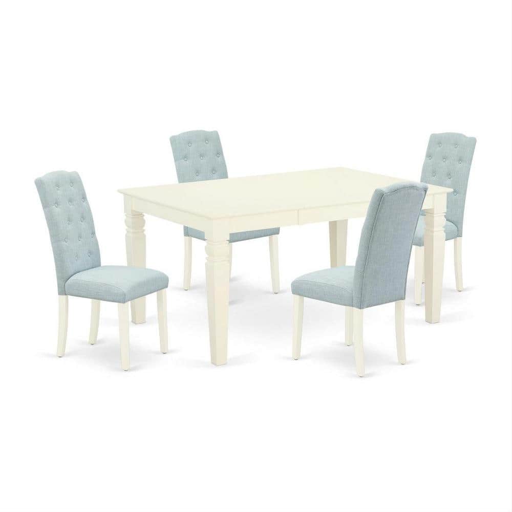 Linen White Extendable Dining Set with 4 Upholstered Parsons Chairs