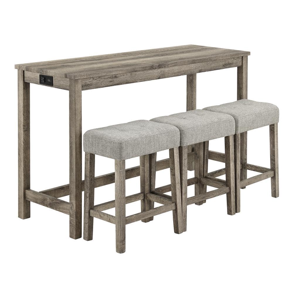 4-Piece Brown MDF Wood Rectangular Outdoor Dining Set with Brown Cushions