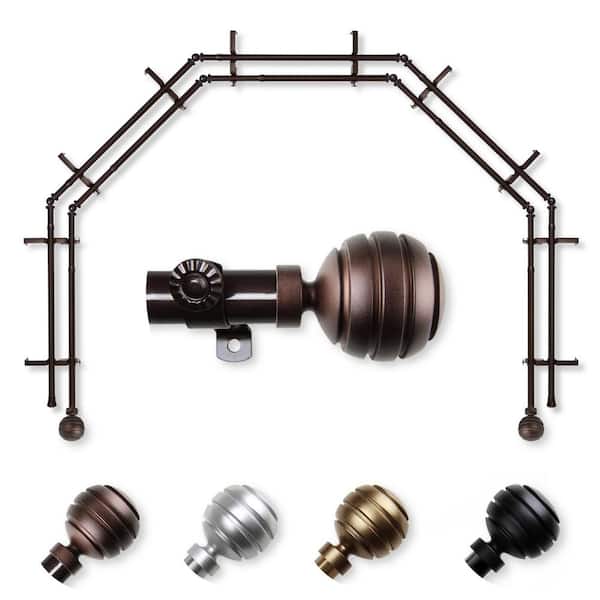 EMOH 13/16" Dia Adjustable 5-Sided Double Bay Window Curtain Rod 28 to 48" (each side) with Ysabel Finials in Cocoa