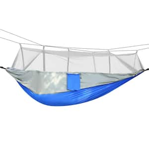8.5 ft. Portable 600 lbs. Load 2-Persons Outdoor Hiking Camping Hammock with Mosquito Net in Gray and Blue