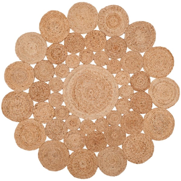 SAFAVIEH Natural Fiber Beige 10 ft. x 10 ft. Woven Floral Round Area Rug