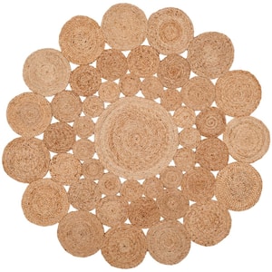 Natural Fiber Beige 6 ft. x 6 ft. Round Floral Area Rug