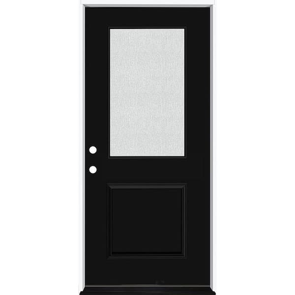 Legacy 36 in. W. x 80 in. 1/2 Lite Rain Glass RHIS Primed Black Finish Fiberglass Prehung Front Door