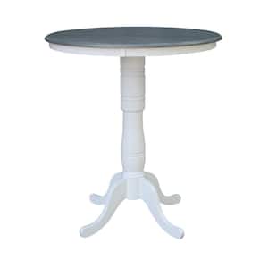 36 in. Round Top White/Heather Gray Solid Wood Bar Height Dining Table