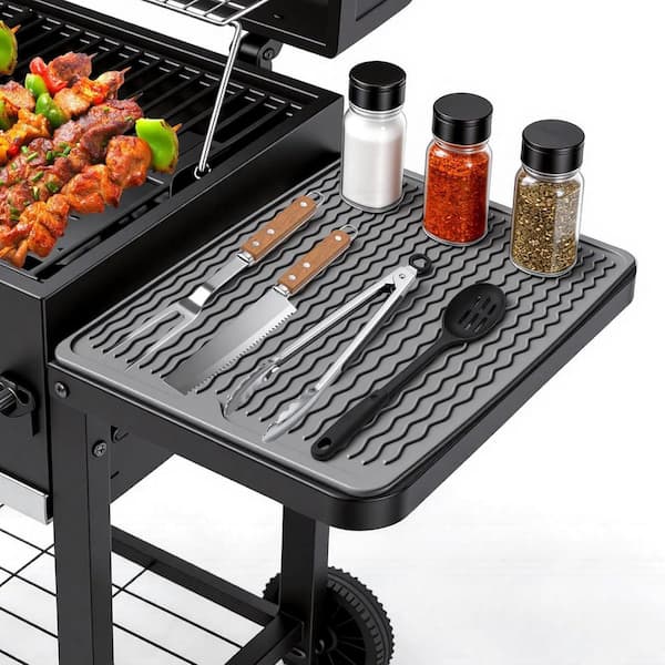 16 in. x 12 in. BBQ Accessories Rest Silicone Pad for Black Stone, Weber, Traeger Grill Side Shelf, Gray (2-Pack)