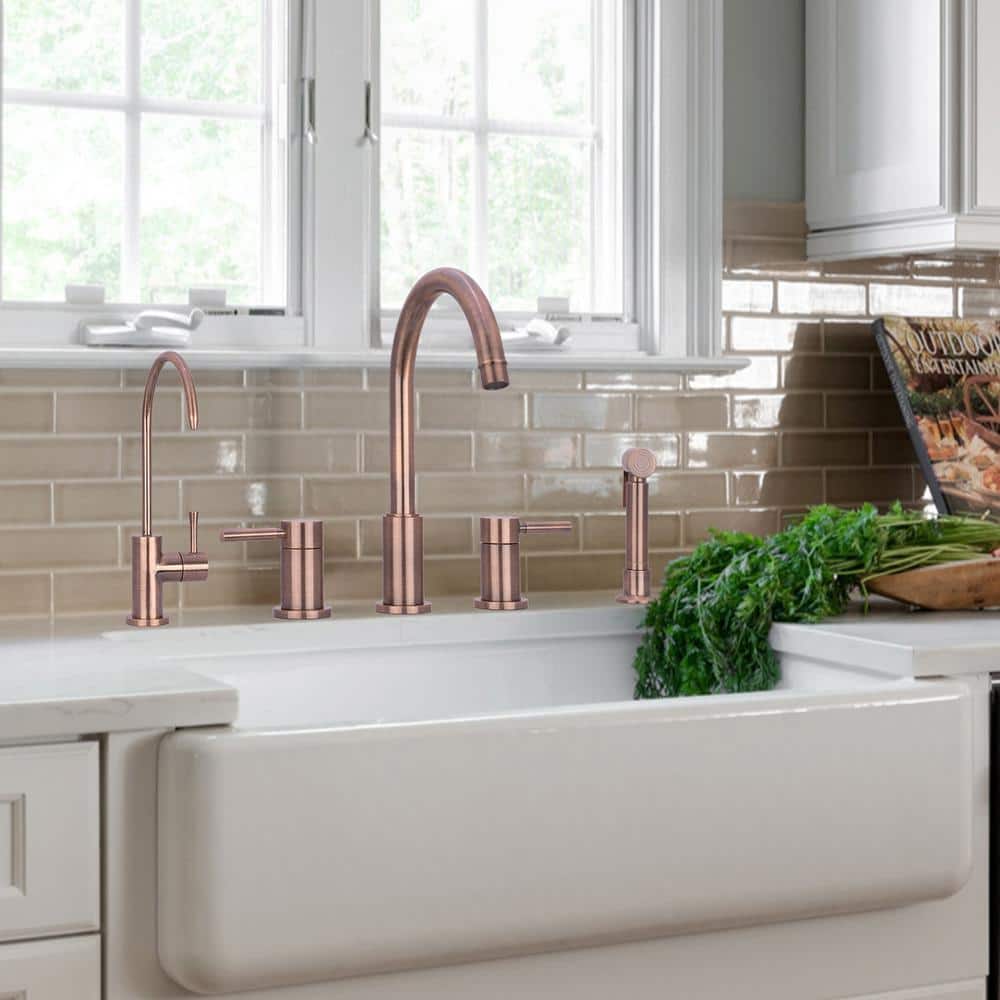 Antique Bronze Double Handle Kitchen Faucet with Side Spray