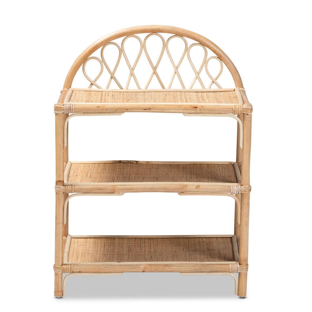 Natural Brown Rattan 3-Tier Bohemian Display Shelf