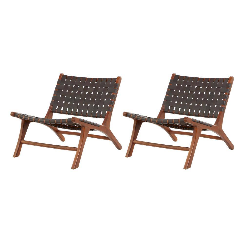 Handcrafted Brown Leather and Wood Slipper Chair