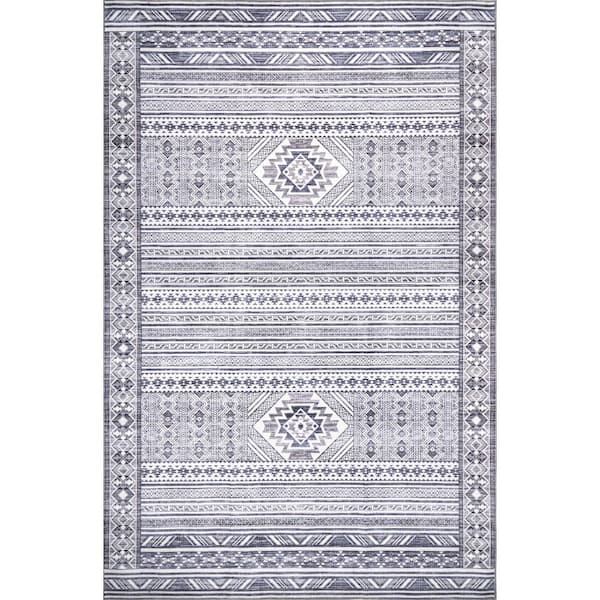 nuLOOM Jenine Southwestern Machine Washable Gray 5 ft. x 8 ft. Area Rug