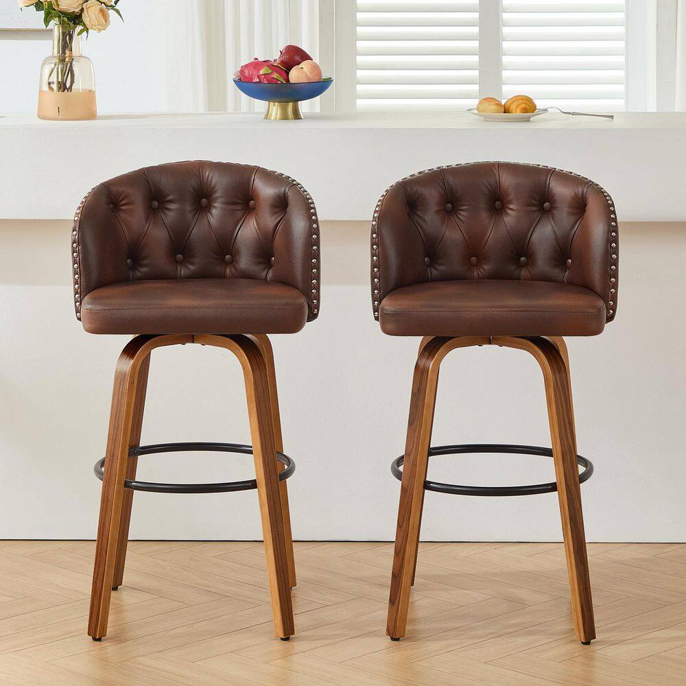 25.5 in. Walnut Brown Faux Leather Upholstered Wood Frame Swivel Counter Height Bar Stool (Set of 2) price history on PriceWatchPro