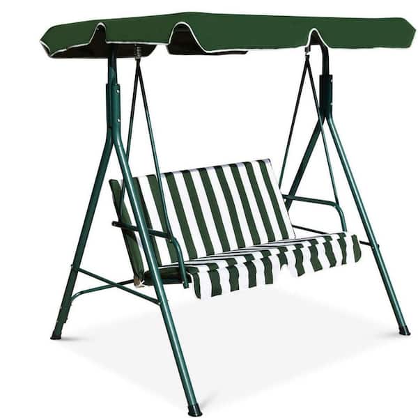 55.5 in. 2-Person Green Metal Porch Swing with Green Cushion