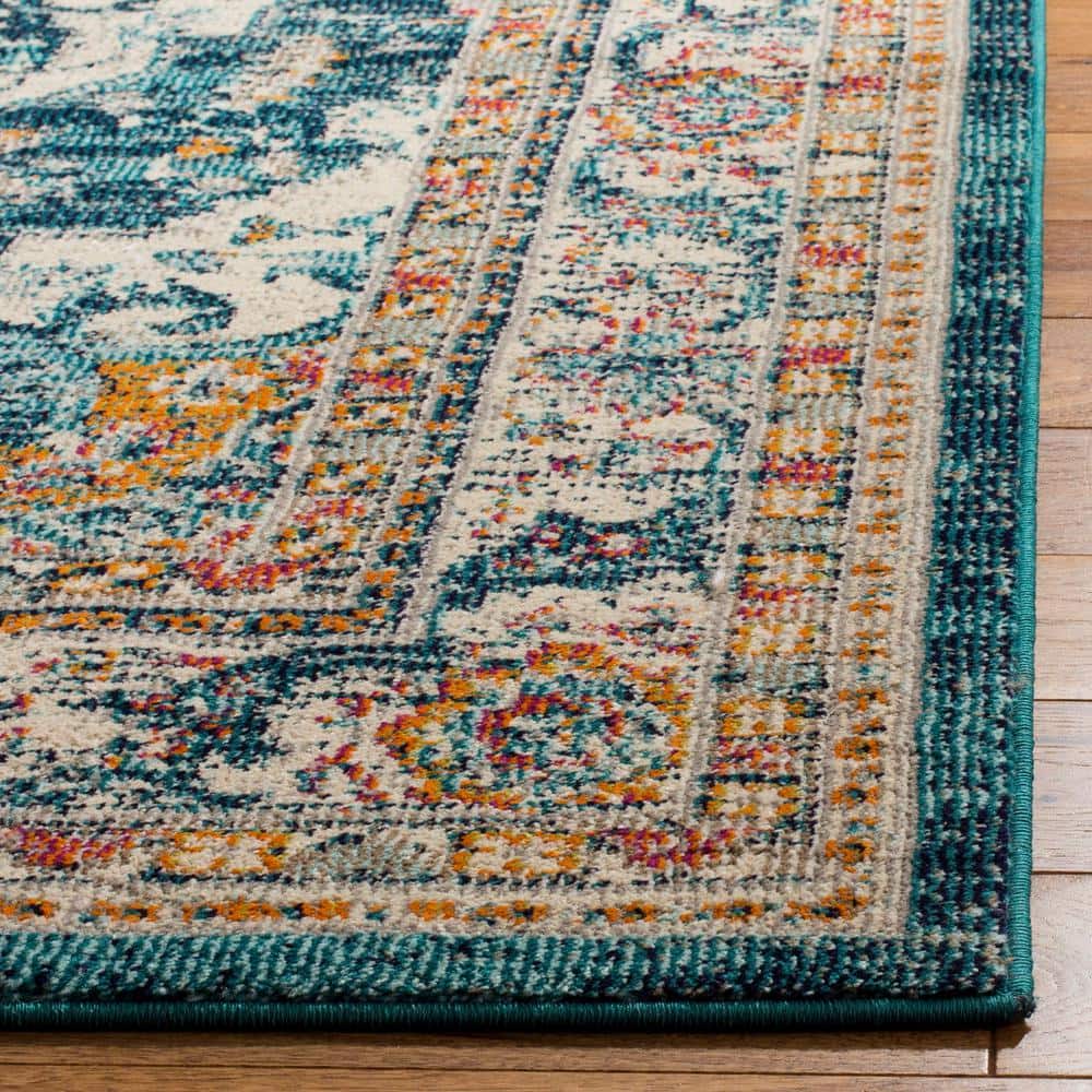 Ivory and Blue Medallion Synthetic Area Rug, 8' x 10'
