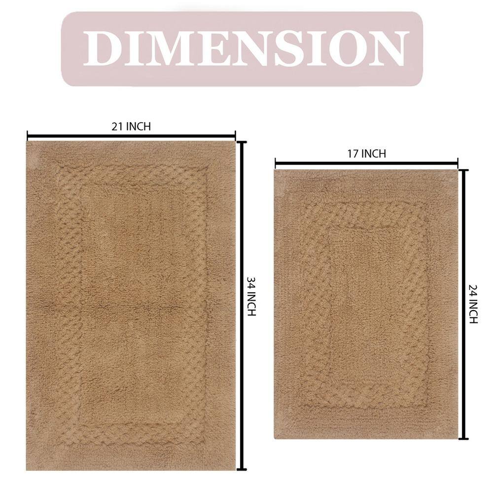 Beige Cotton Tufted 2-Piece Bath Rug Set