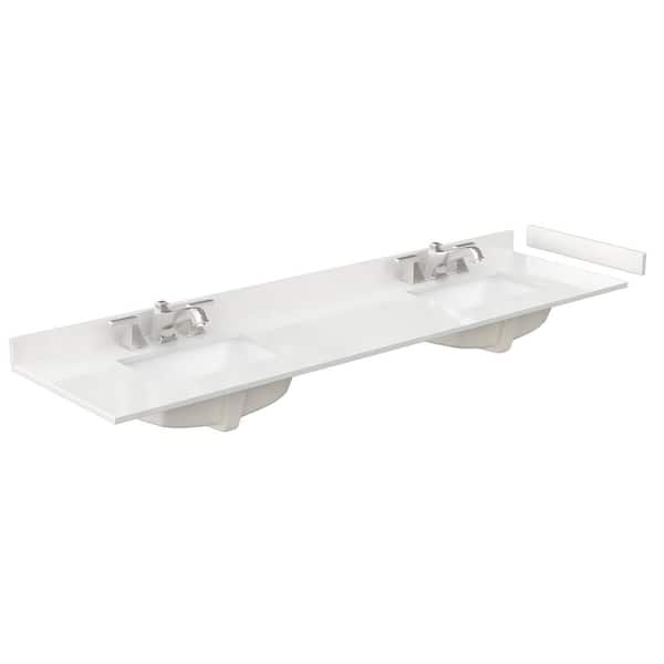 Wyndham Collection 80 in. W x 22 in. D Quartz White Rectangular Double Sink Bathroom Vanity Top in White