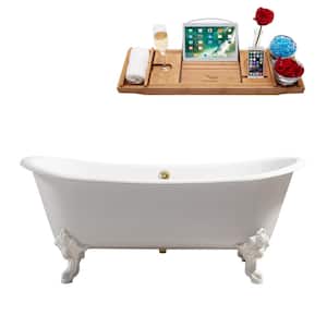 72 in. Cast Iron Clawfoot Non-Whirlpool Bathtub in Glossy White with Polished Gold Drain And Glossy White Clawfeet