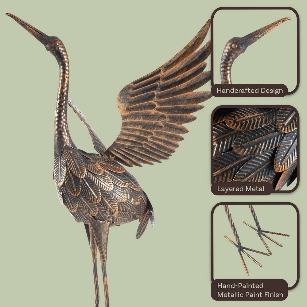 Handcrafted Bronze Metal Crane Garden Statue for Outdoor Decor