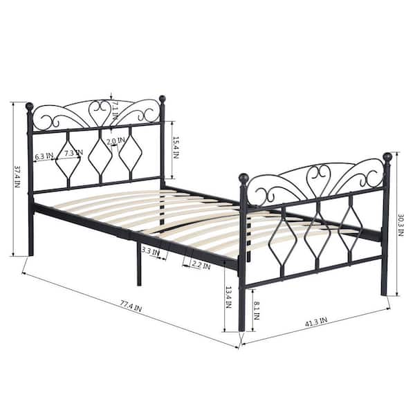 Furniturer Corbett Twin Size Black, How Long Is A Twin Size Bed Frame